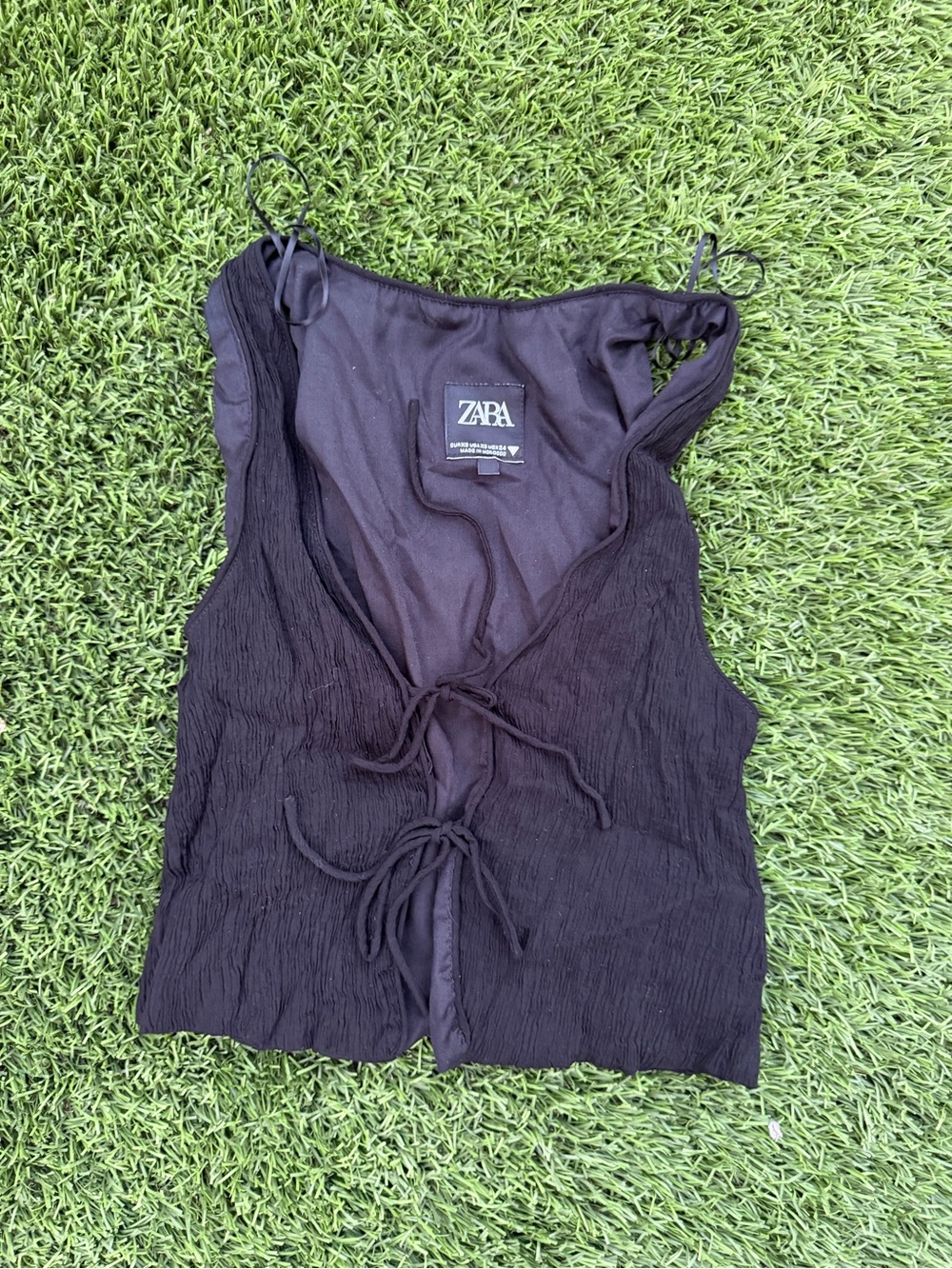 ZARA Black Tie-Front Crinkle Camisole